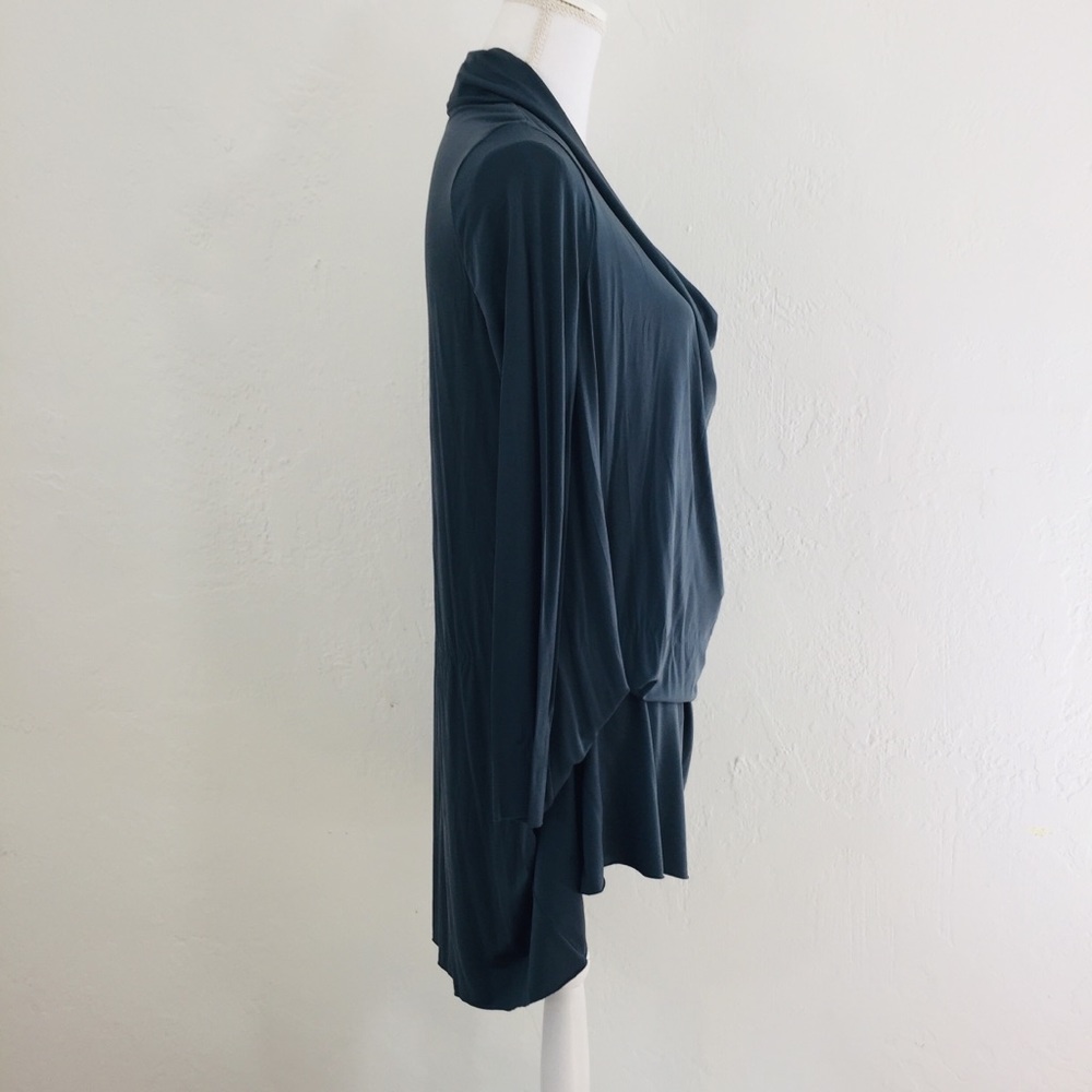 AllSaints Draped Long-Sleeve Mini Dress in Deep Teal and also available in Black - Picture 5 of 8